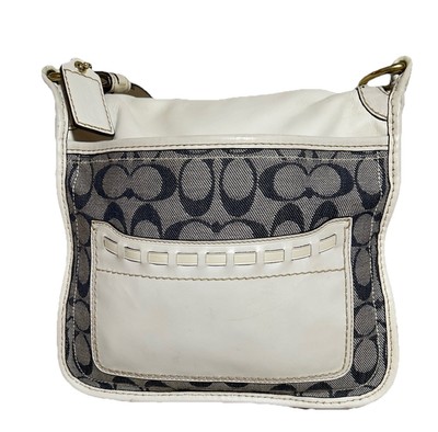 COACH~*Vintage*BLEECKER White Laced Leather, Signature”C”Blue