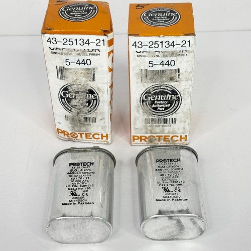 Lot of 2 Protech 43-25134-21 Run Capacitor 5 uF 440VAC Single Oval HVAC Part