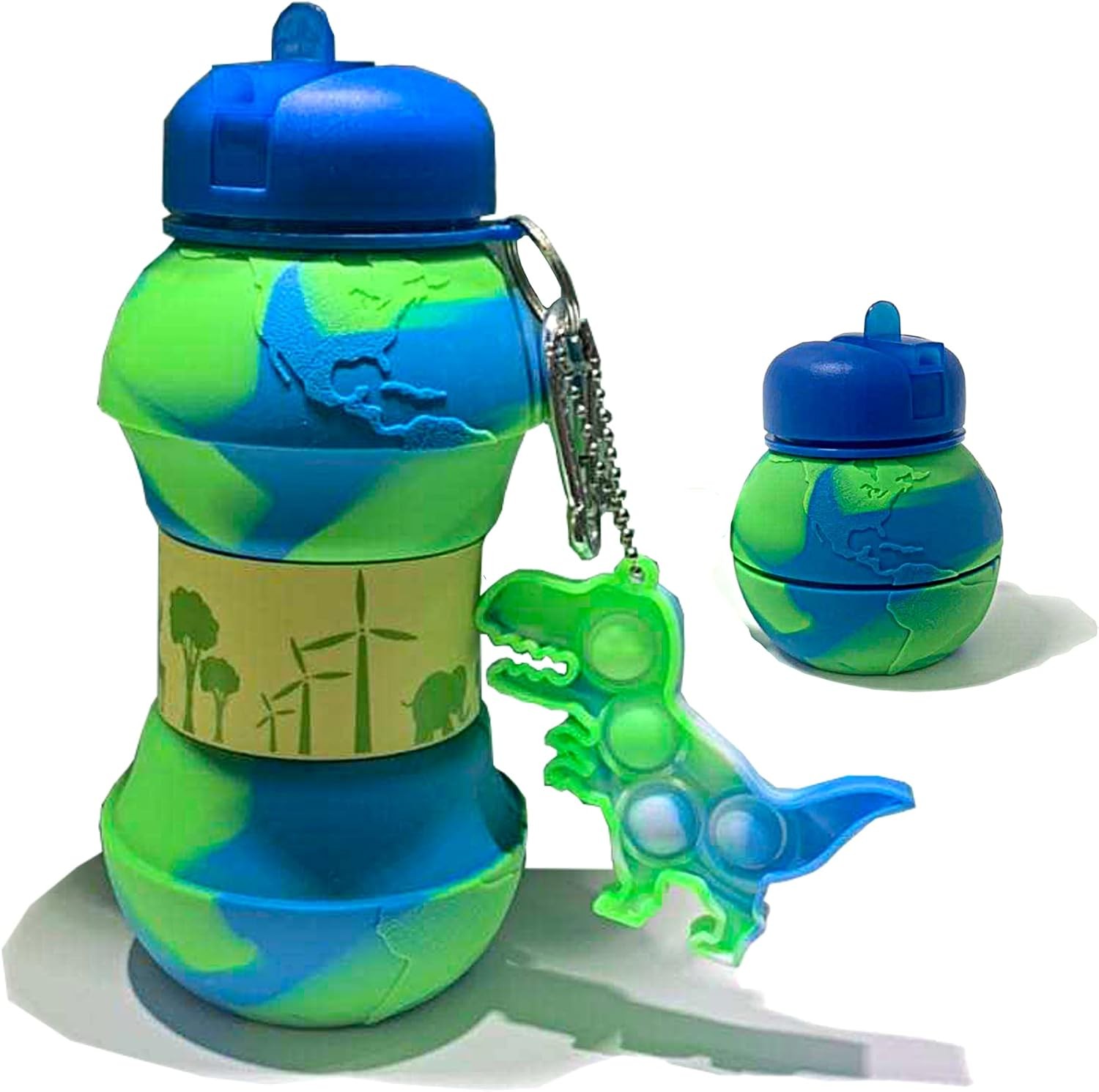 Kids Water Bottle with Keyring 500 ml Leakproof Collapsible Reusable BPA Free