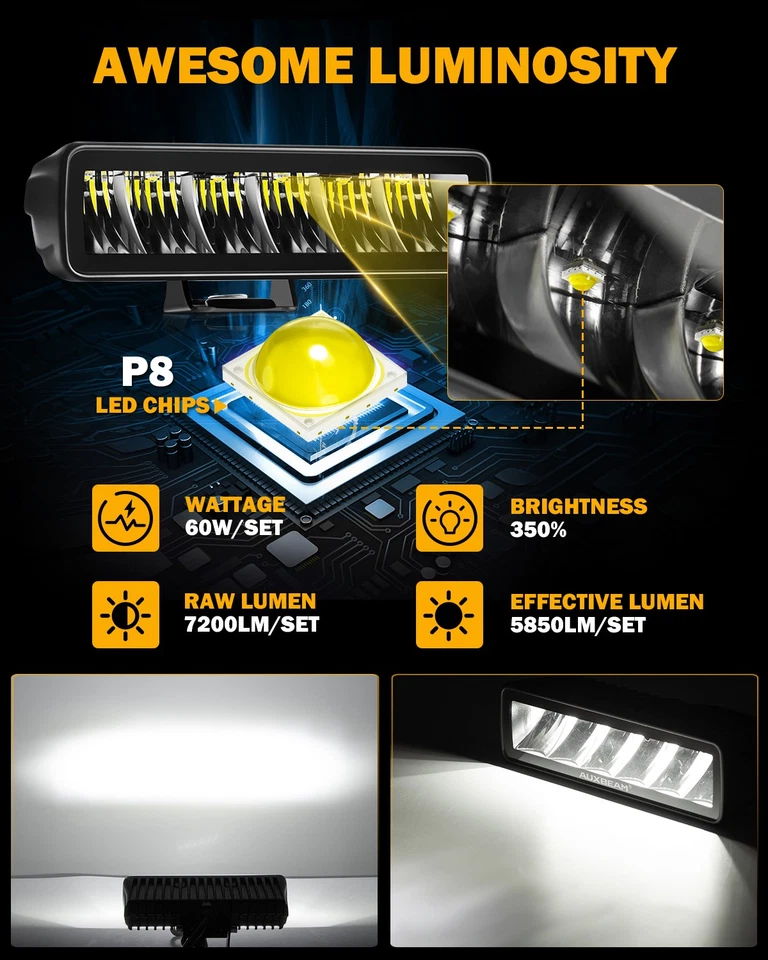 AUXBEAM 6.3" LED Work Light Bar Pods Offroad Fog Driving Lamp ATV Truck For Jeep - Imagem 4 de 4