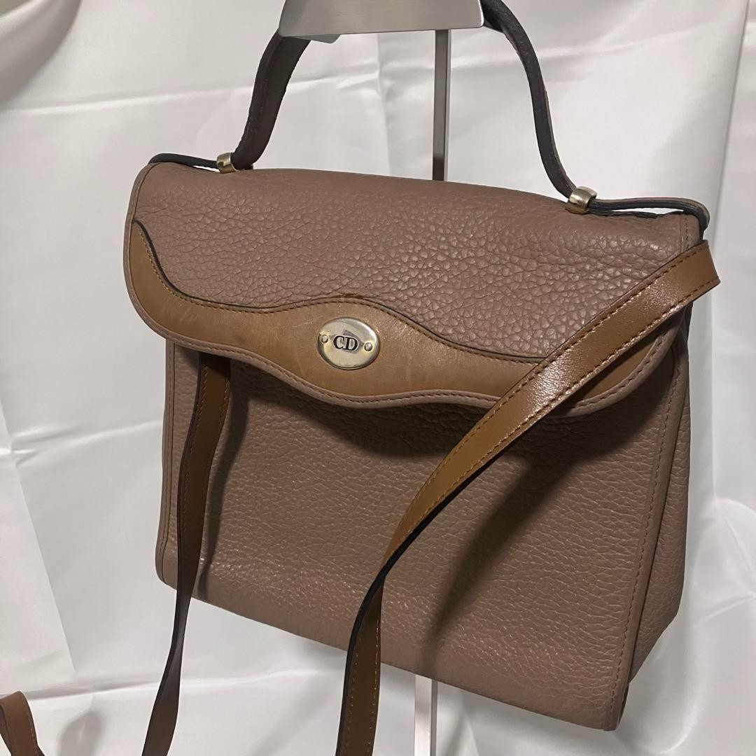 Christian Dior Leather Shoulder Bag Brown 2way Authentic Vintage