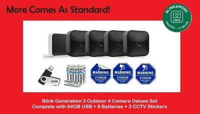 Blink Generation 3 Outdoor 4 Kamerasystem Deluxe Set mit 64GB USB + 3 CCTV
