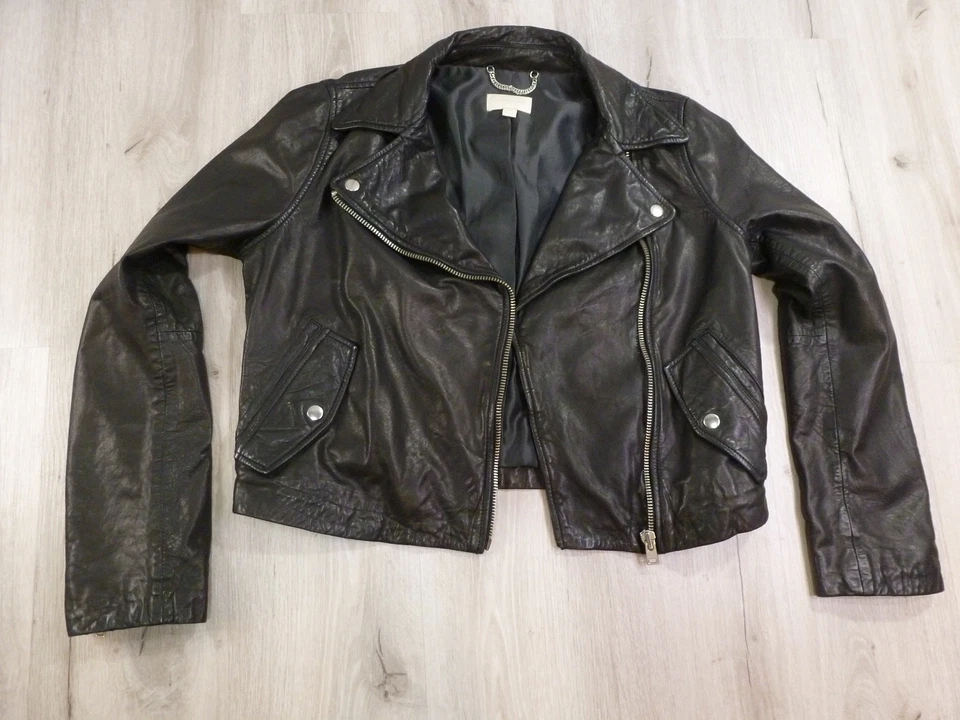 J. Crew Collection Lambskin Motorcycle Leather Jacket Womens M Black Zip Rock - Image 2 of 4