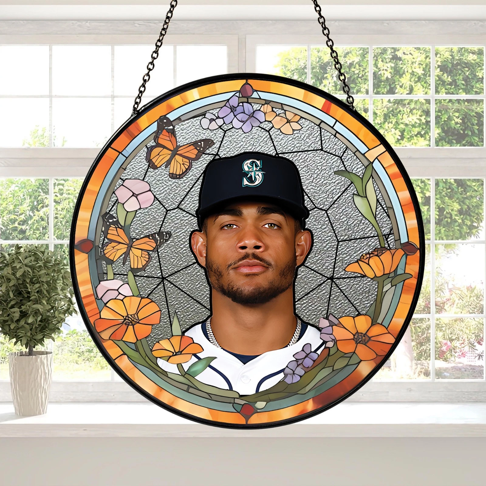 Julio Rodríguez Stained Glass Suncatcher-Home Window Hanging Ornament