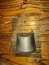 VINTAGE BRASS FISH BASKET CREEL FISHING POLE REEL WALL MATCH HOLDER MATCHSTRIKE