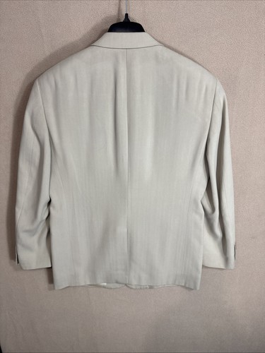 Stafford Blazer Uomo 40S Beige Spina di Pesce Due Bottoni 100% Seta Cappotto Sportivo - Foto 8 di 14
