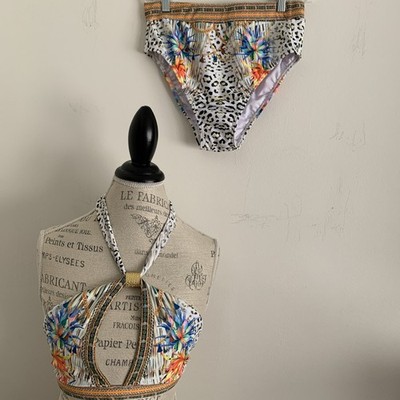 Lascana 2-Piece Tropical Flowers Animal Print Rhinestone Swimwear Size 8