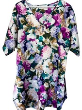 Adonna Floral Satin Silky Sleepwear Night Gown Romantic Feminine 90s Vintage L