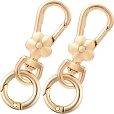 2 Pack Double Opening Keychain Clips, Flower Pattern, Gold