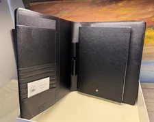 MONTBLANC Black Leather Notebook & Pen Holder + Extra Notebook