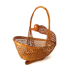 Vintage Wicker Basket Rattan Swan Goose Duck Bird Glass Eyes MCM Retro 70s