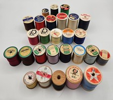 Mixed Lot of 27 Vintage Sewing Thread Spools from Clark  s, Talon, and Others