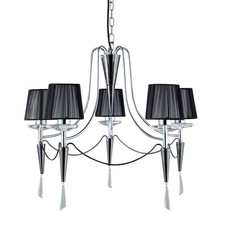 5 Lights Chrome Finish Ceiling Pendant Fitting Light With Black Fabric Shades