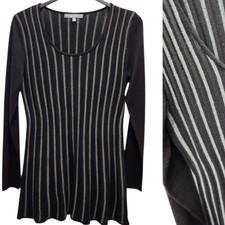 Daisy Fuentes Sweater Mini Dress Tunic Womens Large Black Gray Striped