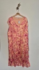 Joanna Hope Dress 28 Pink Floral Layered V Neck Occasion Party