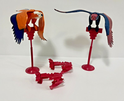 Complete MOTU Zoar & Screech birds w/ stands & missiles, vintage 1983 He-Man set