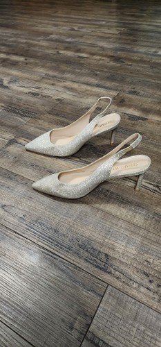 Stuart Weitzman Linsi 75 Slingback Pump in Glitter Platino Size 8.5 Box37 - Picture 3 of 9