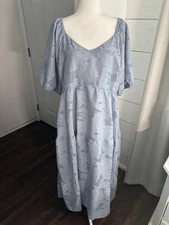 Baltic Born Hayward Dress Womens 2XL Dusty Blue Jacquard Midi Puff Cottagecore