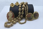 Vintage Napier Gold Tone Costume Jewelry Lot 7pc Cameo Beaded Rope Necklaces