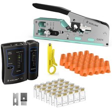 RJ45 Crimp Tool Kit for CAT7/6A/6/5E/5, Upgraded Network Tool Set with an Eth...