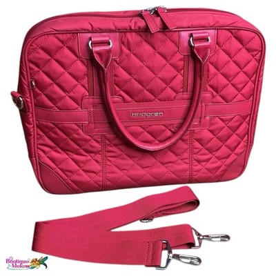 Hedgren Quilted Nylon Laptop Briefcase Crossbody Bag Red Shoulder Strap