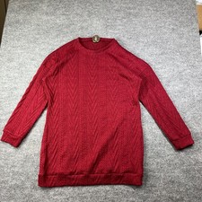 Men's Cable-Knit Sweater Cranberry Red Long Sleeve Classic Pullover Knit Top