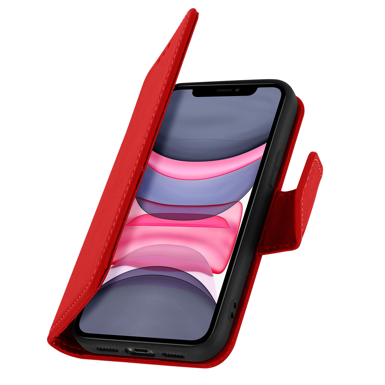 Housse cuir iPhone 11 rouge antichoc avec porte-carte intégré