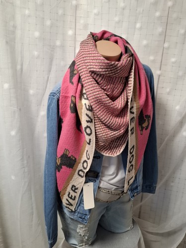 Dreieck Schal Stola Tuch Dog Lover pink beige NEU Viskose Strick - Picture 3 of 5
