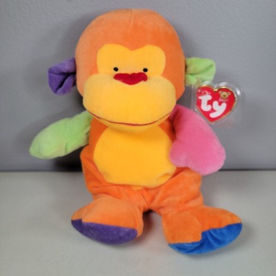 Ty Pluffies Funky Monkey Plush Multicolor Orange Pink Yellow Stuffed Baby 2005