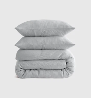 NWOT Quince Organic Cotton Airy Gauze Duvet Cover Set King Mist Blue Open Box