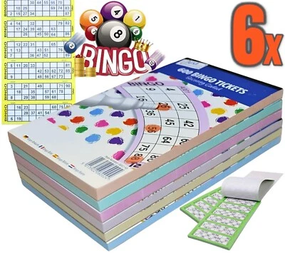 PSO 6 x Jumbo Bingo Flyers Tickets Pad Of 600 6 To View, All Colours 1-90 sheets