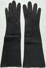 LOEWE Vintage Black Suede Opera Gloves Size 7 Made in Spain 13.5" Long