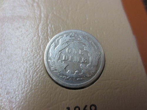 1869 Seated Liberty Dime (Estate Fresh) (Set Break) (OBV Damage) XF Details - Picture 4 of 4