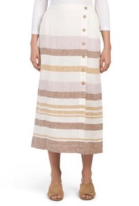 button front linen skirt