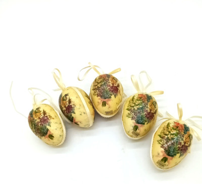 Vtg Set Of 5 Midwest Importers Paper Mache Decoupaged Easter Eggs Floral Bouquet
