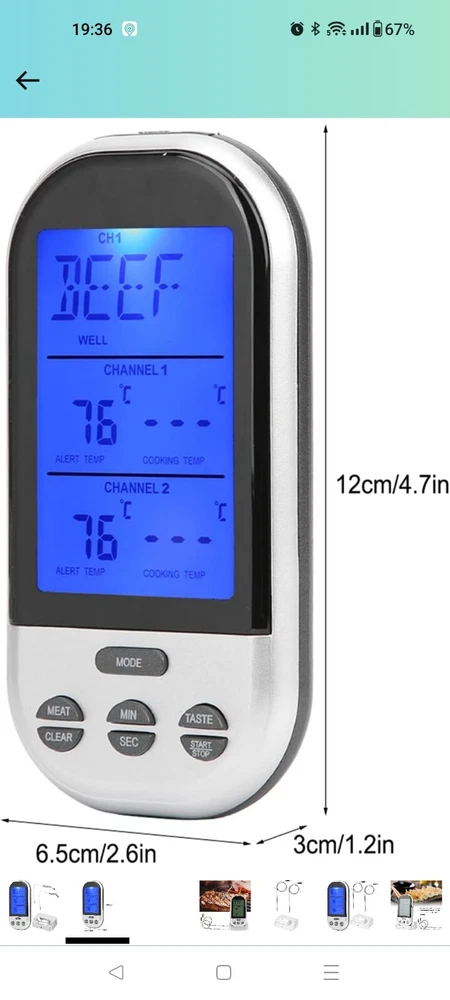 Meat Thermometer Wireless Electronic Digital Food Meat Thermometer LCD Large...