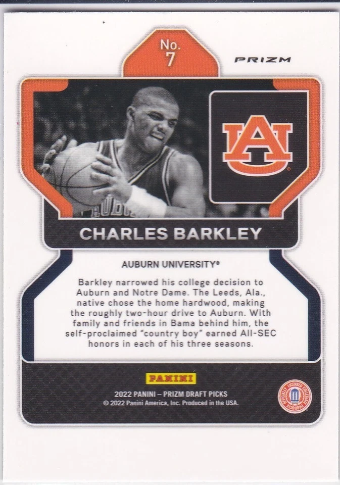 Tarjeta de selecciones de draft de Charles Barkley AUBURN TIGERS $$ RARA VARIACIÓN PRIZM TRICOLOR Foto 2 de 2