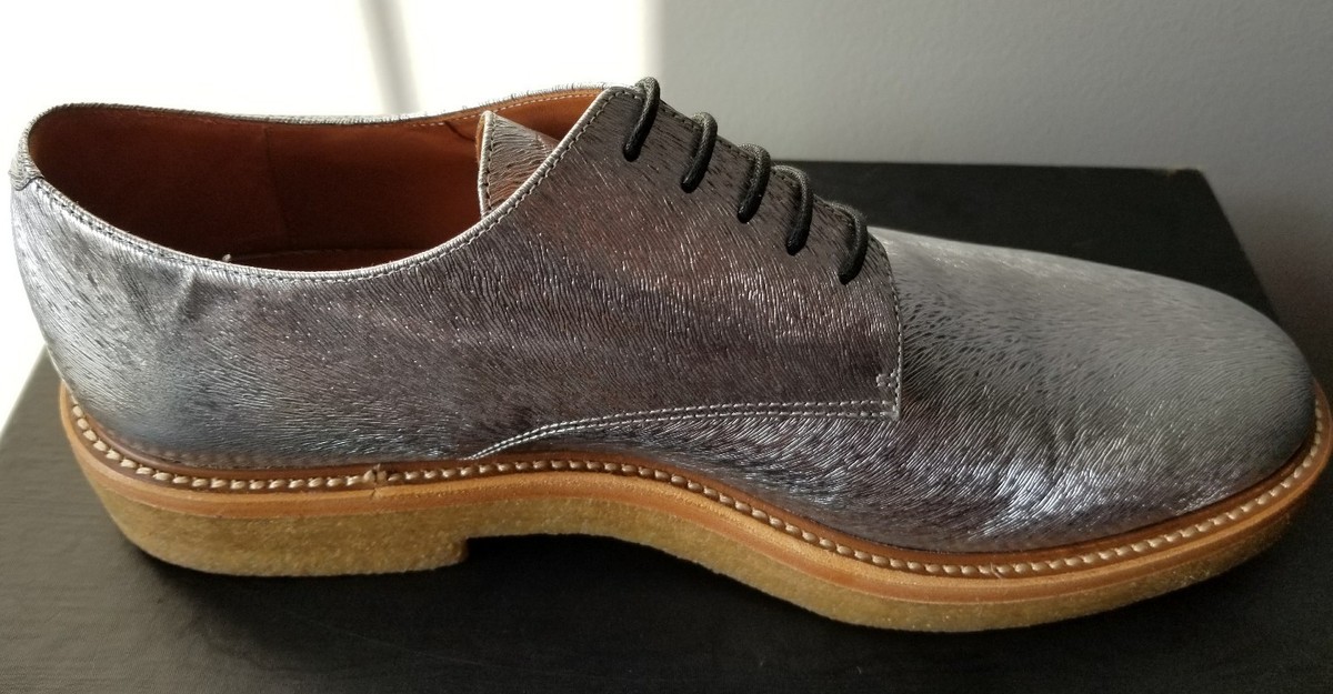 DRIES VAN NOTEN RARE RUNWAY SILVER TEXTURED OXFORDS BROGUES 