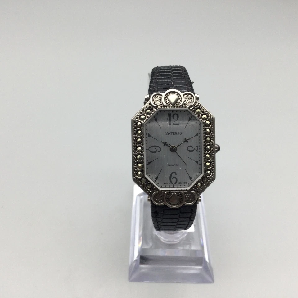 Reloj De Colección Contempo Marcasite Mujer 27mm Tono Plateado Esfera Octágona Batería Nueva Foto 2 de 4