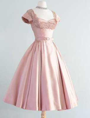 Vintage Pink Short Cocktail Prom Dresses Tea Length Silk Satin 1950s Party  Gowns | eBay