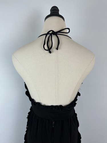 Maxi Vestido Negro ALBERT CAPRARO XS Años 70 De Colección Envoltura con Volantes Espalda Baja Halter DEFECTUOSO - Imagen 11 de 19