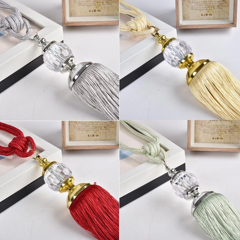 Bonito par de soportes de cortina de lujo cuerda lazos borla cuentas bola decoración Foto 3 de 4