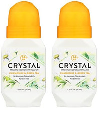 Crystal Chamomile  Green Tea Roll-On Deodorant 2.25 oz, 2 Pack, Paraben Free