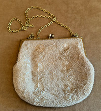 Handmade vintage purse bag bead beaded kiss lock flower evening shoulder