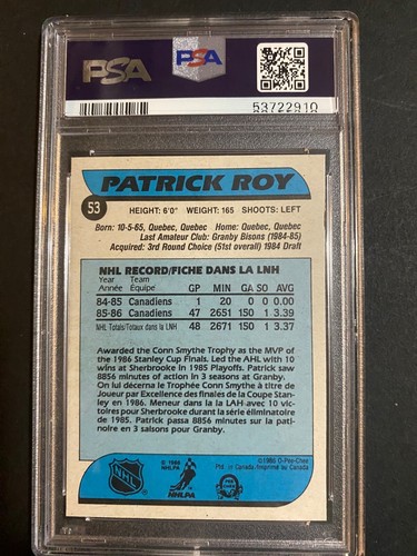 O Pee Chee #53 Patrick Roy 1986 PSA 7 - Imagen 2 de 2
