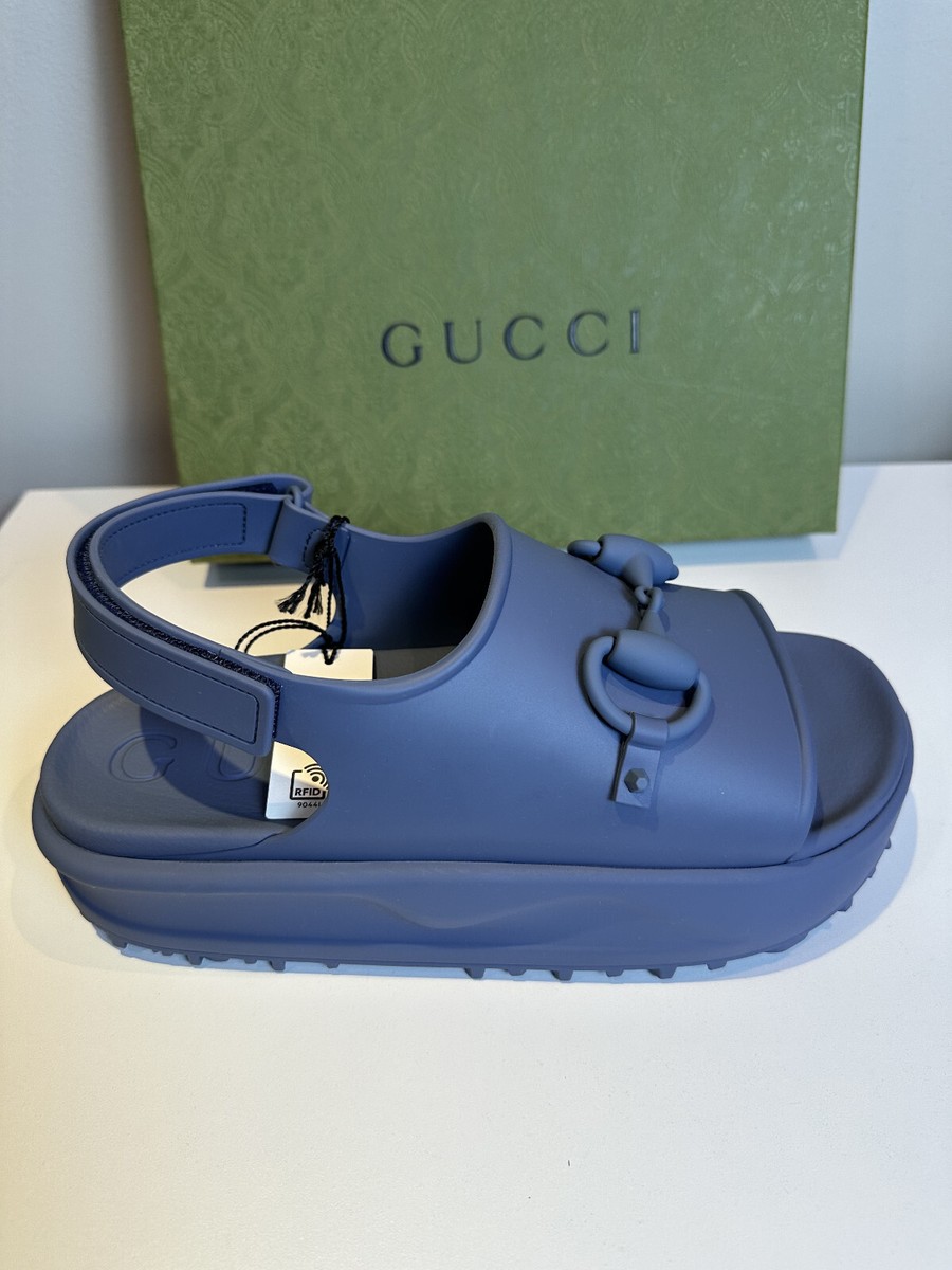 [GUCCI]★Horsebit Flatform Sandal Blue Rubber NEW Auth Gucci Horsebit Platform Sandals Blue Rubber Size US