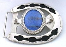 40x30 Oval Natural Afghanistan Lapis Cab Horseshoe Western Belt Buckle EPBB192