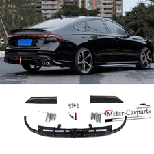 BLACK REAR BUMPER DIFFUSER FOR 2023-25 HONDA ACCORD W/ CORNER SPAT + TIP + LIGHT