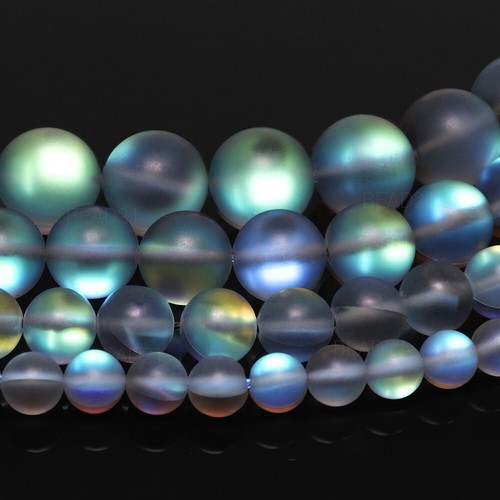 Matte Grey Iridescent Moonstone Beads Gray Frosted Round 6mm 8mm 10mm 12mm 15.5" - Foto 2 di 3