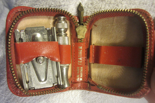 1 antique Gillette J2 Travel Razor ,Austria leather Zipper Case,VTG ...